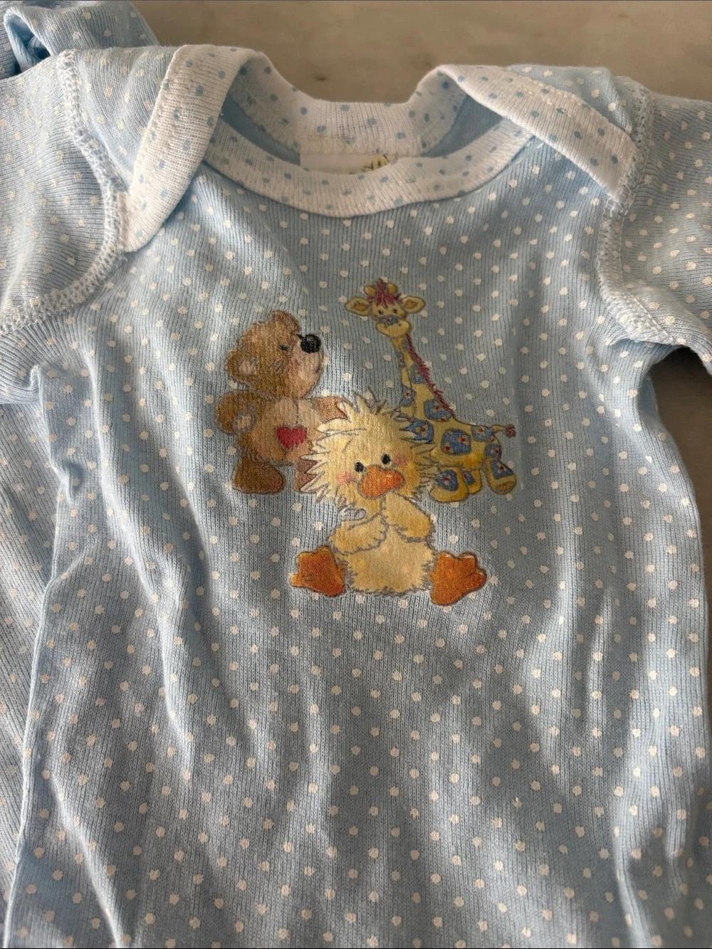 New VTG Little Suzy’s Zoo Blue Polka Dot Baby Sleepers